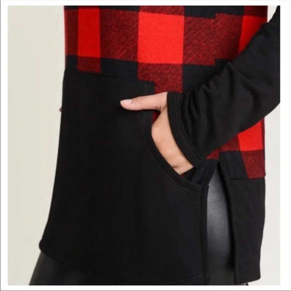 Buffalo Plaid Long Sleeve Top | Red Black Raglan Fall Winter Shirt - Picture 5 of 7